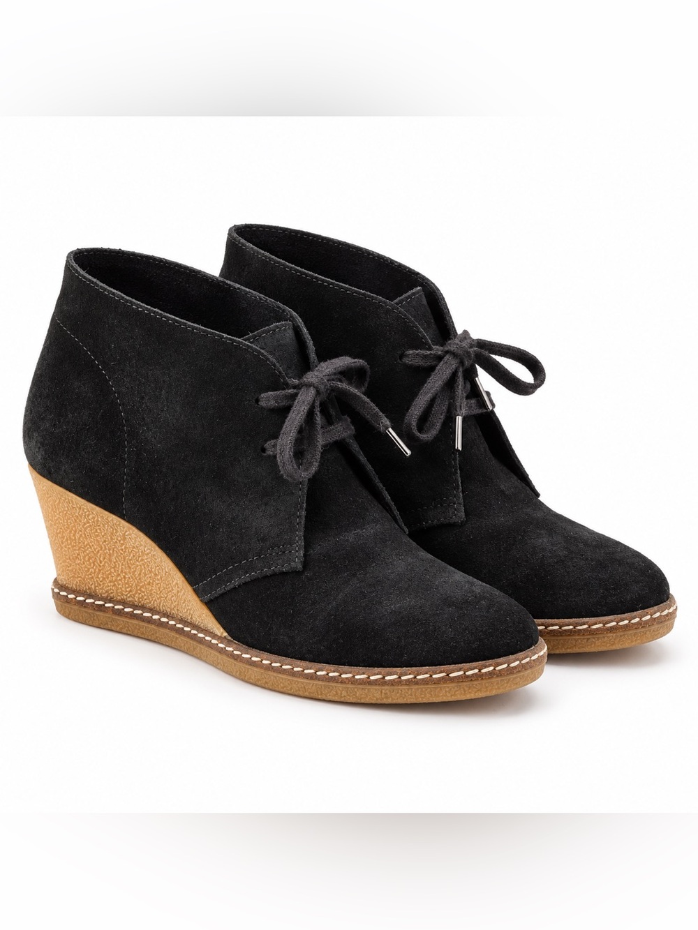 J.Crew Black Suede Lace Up Wedge Ankle Booties Size 7.5